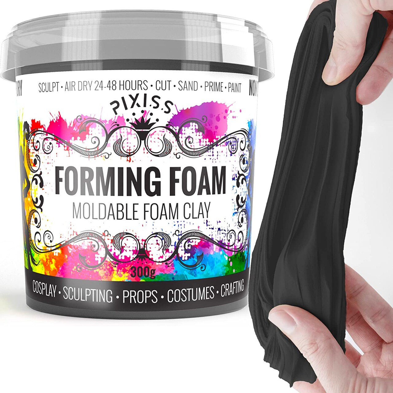 Pixiss Foam Clay Air Dry Modeling Clay 300 Gram Black - Moldable Cosplay Soft Clay